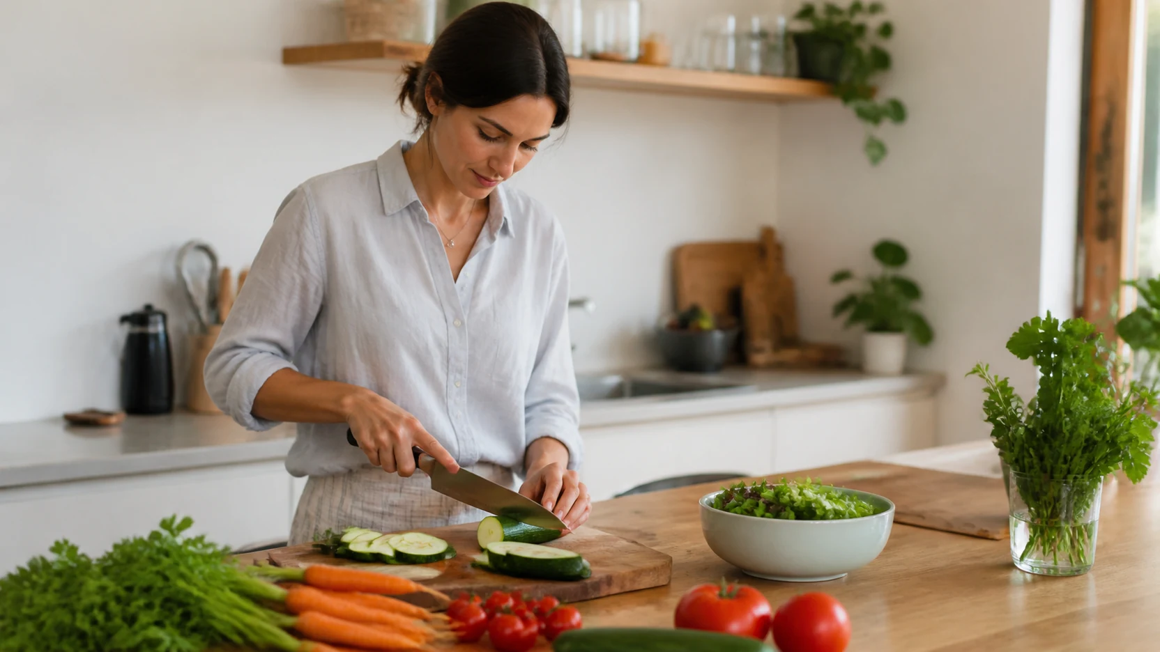 Préparation d’un repas équilibré dans une cuisine